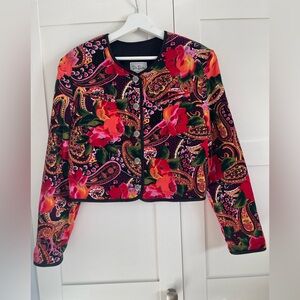 Colorful Vintage Velour Floral Blazer with Black Trim.